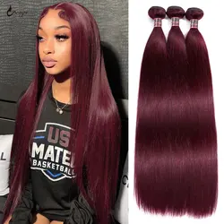 Uwigs Colored Burgundy Red 30 Inch Bundles Human Hair Bundles Brazilian Hair Extension 99J Silk Bundles Remy Weaves Bundles Hair