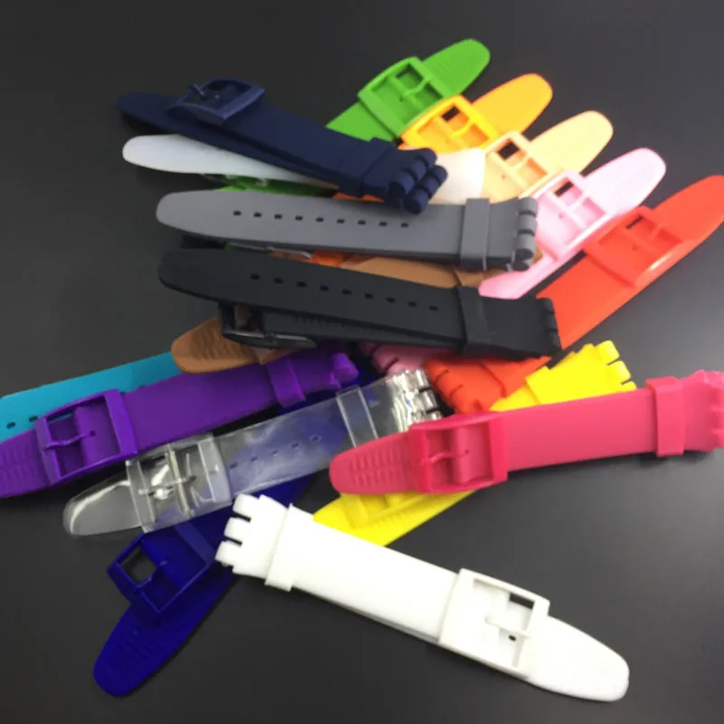 Soft Color Silicone Strap para Swatch, borracha esportiva impermeável, acessórios de relógio, 16mm, 17mm, 19mm, 20mm