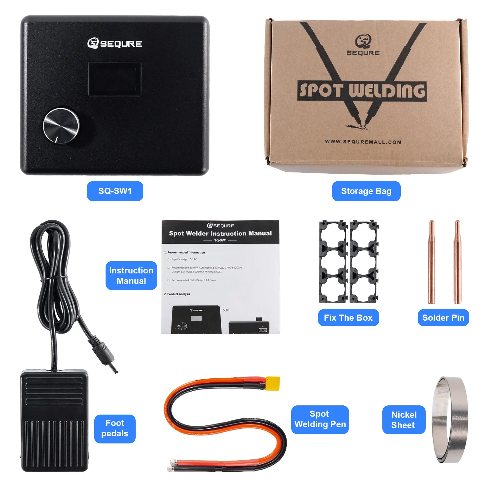 Imagem -06 - Sequre-mini Soldador Ponto Inteligente Oled Manual de Comutação de Potência de Lítio 18650 Bateria Faça Você Mesmo Máquina de Solda Sq-sw1