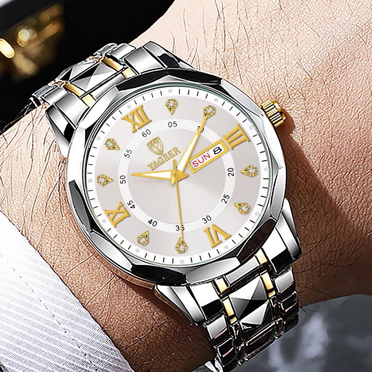6-Piece Set, Men's Stylish and Elegant Quartz Watch Set, Round Dial, Calendar and Day-Of-The-Week Display, Practical Appearance, Suitable for Various Occasions, Essential Accessory for Travel and Business Trips, Men's Fashion Wristwatch.