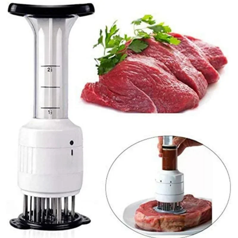 Injecteur de viande marinade en acier inoxydable 2 en 1, attendrisseur de viande, injecteur de marinade avec aiguille en acier inoxydable pour barbecue, viande, Steak, bœuf