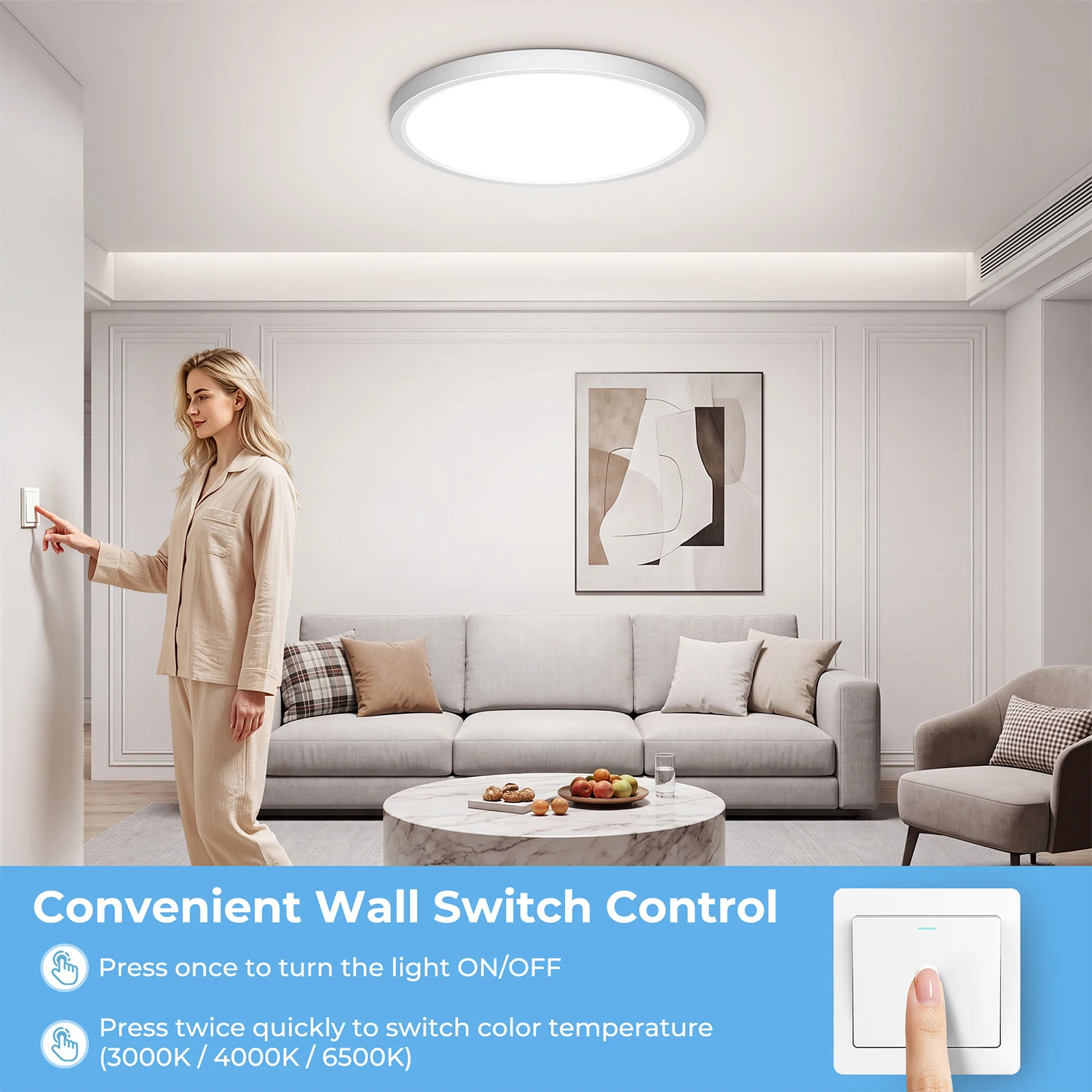 Bild 5: Variable Intensität runde LED-Deckenleuchte, Einbauleuchte, 3000K-6500K, Fernbedienung, einstellbare Helligkeit von 10% bis 100%, ideal für Schlafzimmer, Wohnzimmer und Küche (12/16/20/24 Zoll).