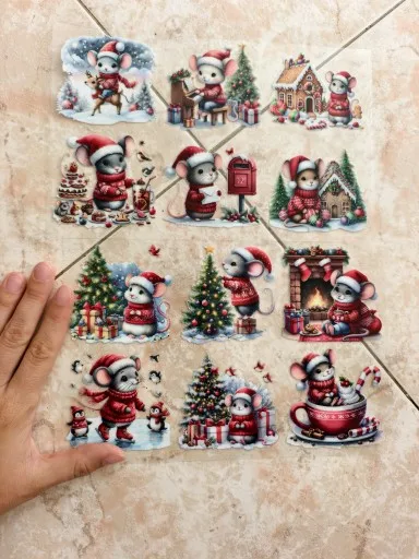 2pcs Cute Christmas Mouse DIY UV DTF Rub On Transfer Stickers Tumbler Glass Cup Wrap Cards Home XMas Tree Ornament Home Decor photo review