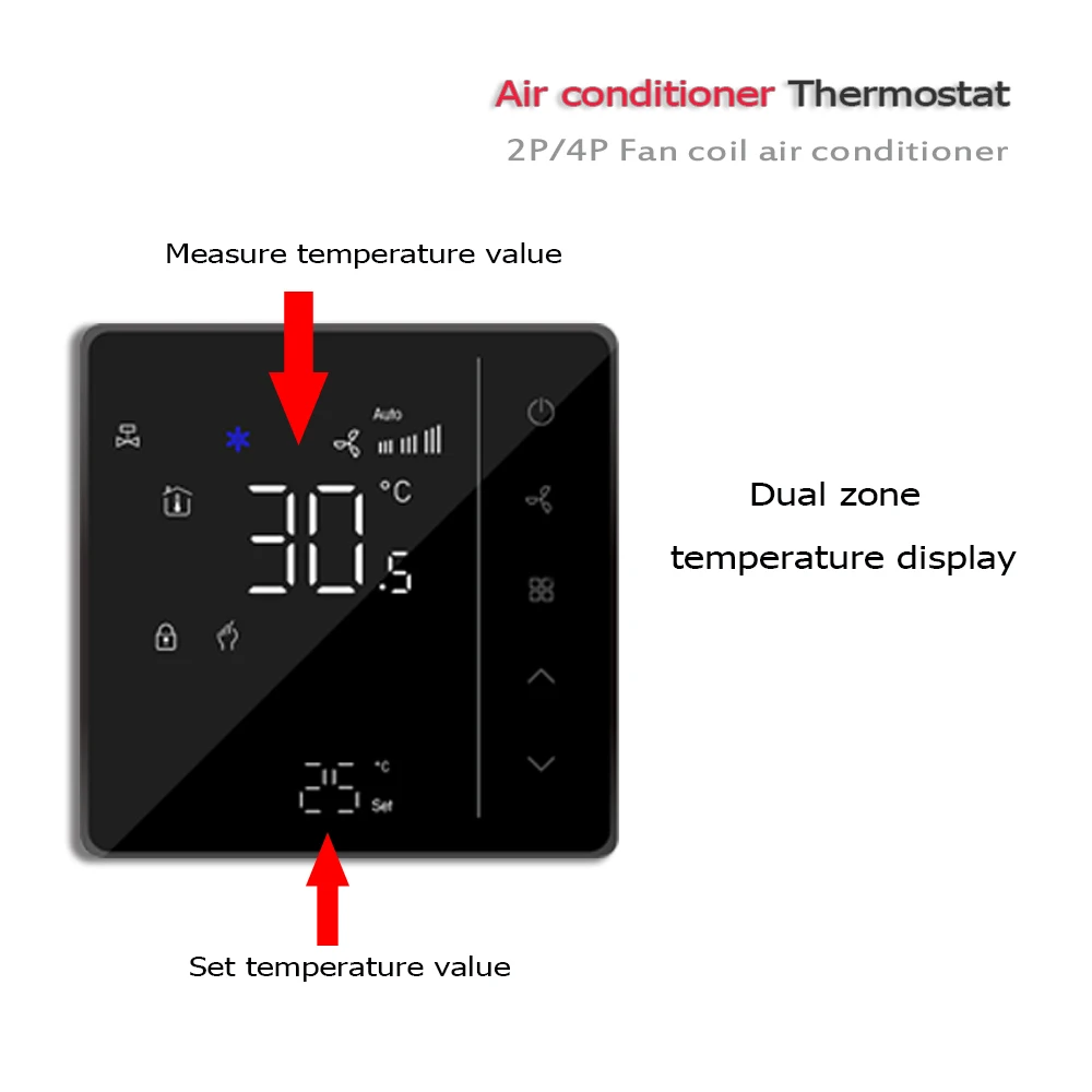 95-240VAC Indoor Refrigeration Air Conditioning Thermostat 2Pipe4pipe Fan Coil Thermostat for heating and cooling 24VAC optional