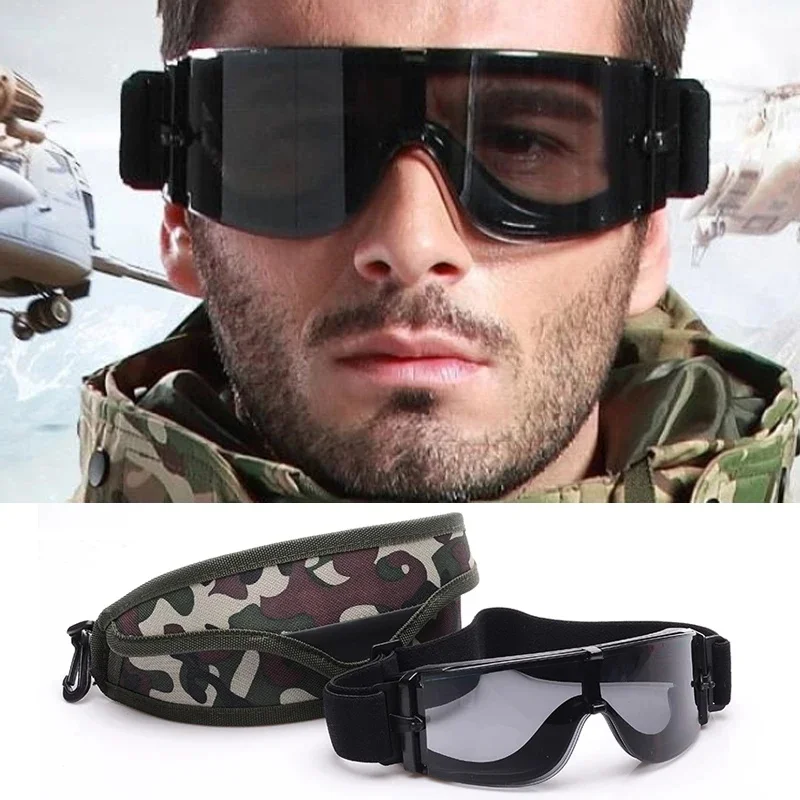Lunettes tactiques Airsoft Paintball CS jeu chasse coupe-vent désert 3 lentilles Interchangeables lunettes de protection pour tir en plein air