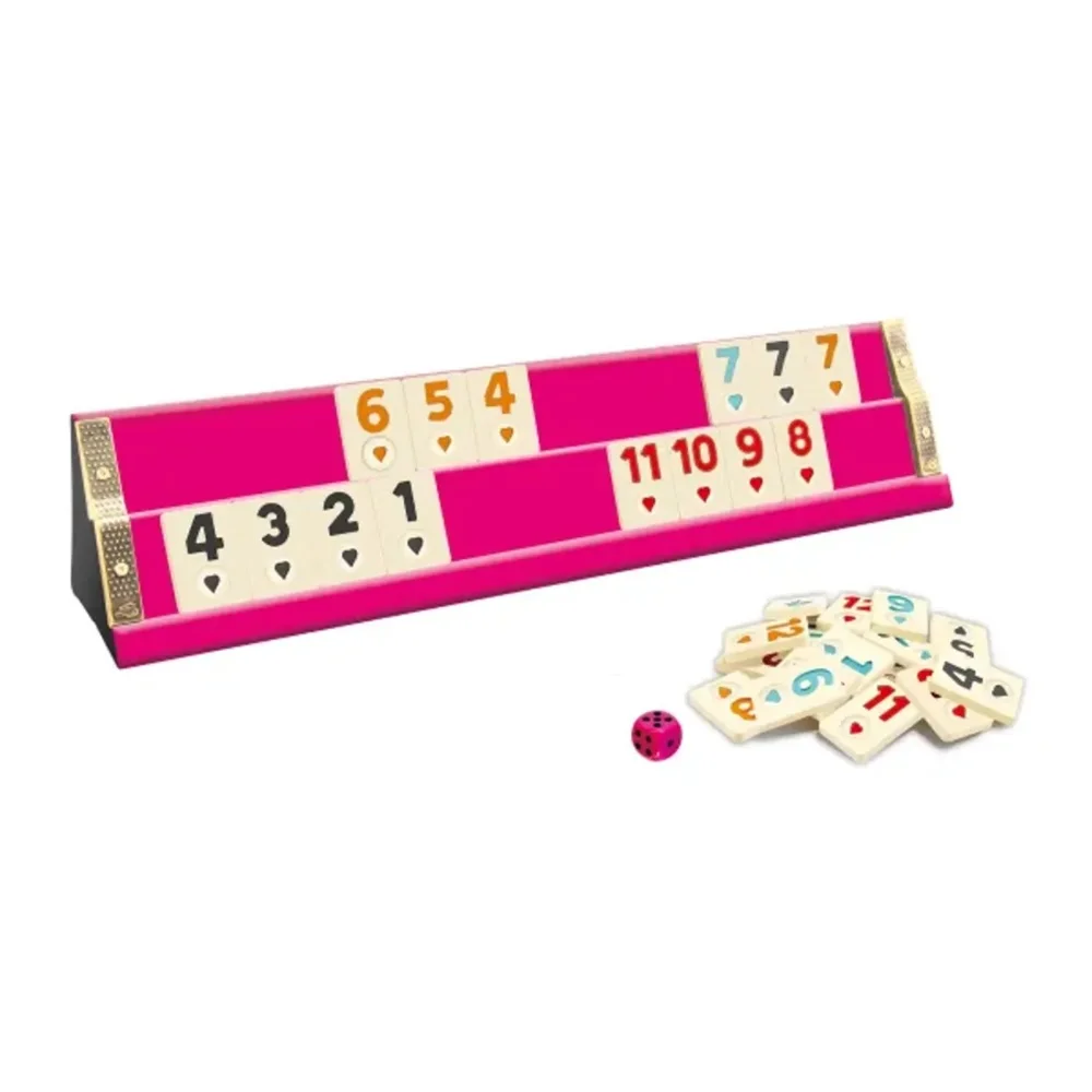 

Pink Wooden Rummy Cube Board Game Set With Okey Stones Checkers 4 Players Board Game Pink Wood Game