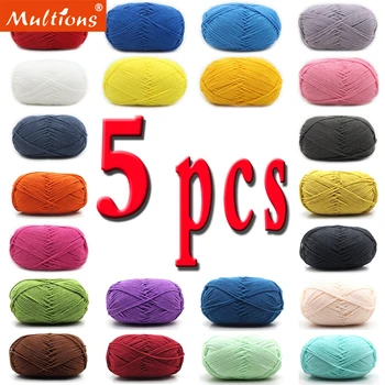 5 יחידות 50 גרם 4 שכבות צמר כותנה חלב לסריגה בעבודת מחט צבועה לאמנות הסריגה של סוודר, כובע ובובות DIY כלי סריגה