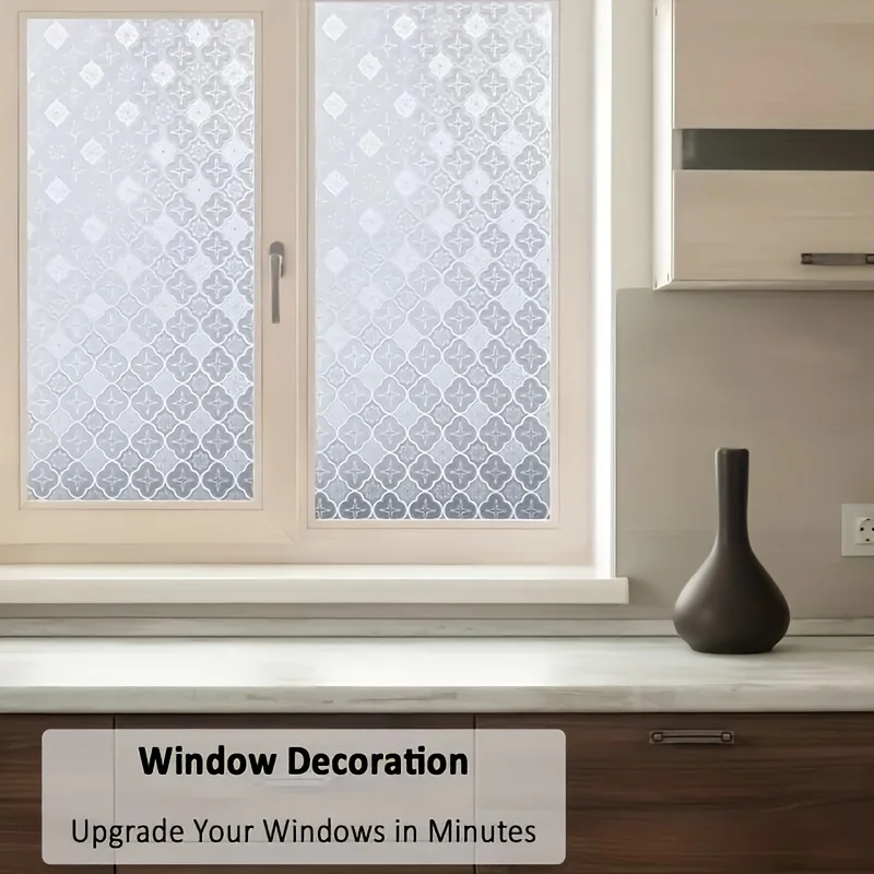 Anti Collision Privacy Window Film Roll Retro Geometric Pattern Frosted Static Cling Heat Block UV Block for Bathroom