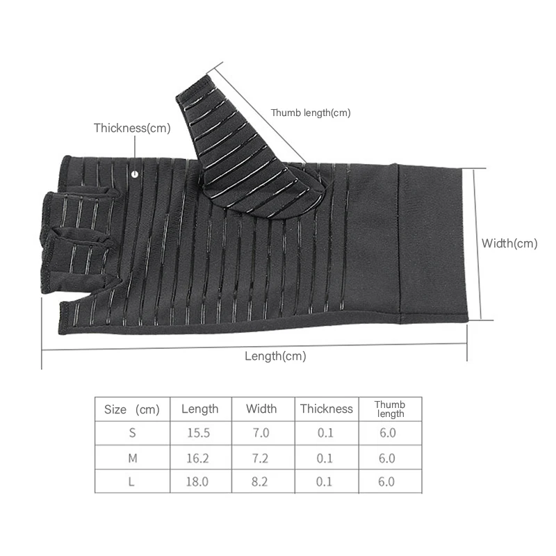 Copper Fiber Compression Gloves Joint Pain Relief Half Finger Anti-slip Therapy