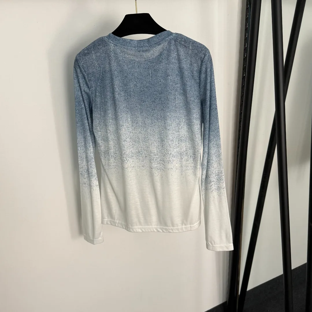 

2025 Early Autumn Women's Shirts & Blouses T-shirts Hot Diamond Gradient Long Sleeve T-shirts Bottoming Shirts Graphic Tee