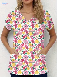 Floral Nurse Top -Stretch Fit with Handy Pockets &Soft V-Neck-Fashionable, Breathable, Work-Ready Health CarUniform for Women