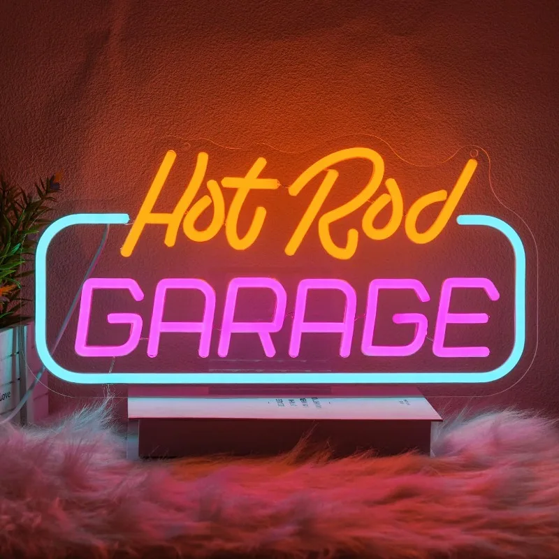 for garage Neon Sign for Wall Decor | Hot Rod for garage Neon Light for Man Cave, Colorful Letter LED Neon Light, Powered