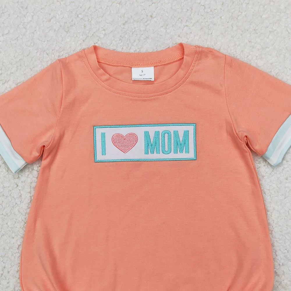 SR2949 Baby Boys Summer Rompers Embroidery Baby Infant Boys I LOVE MOM Rompers