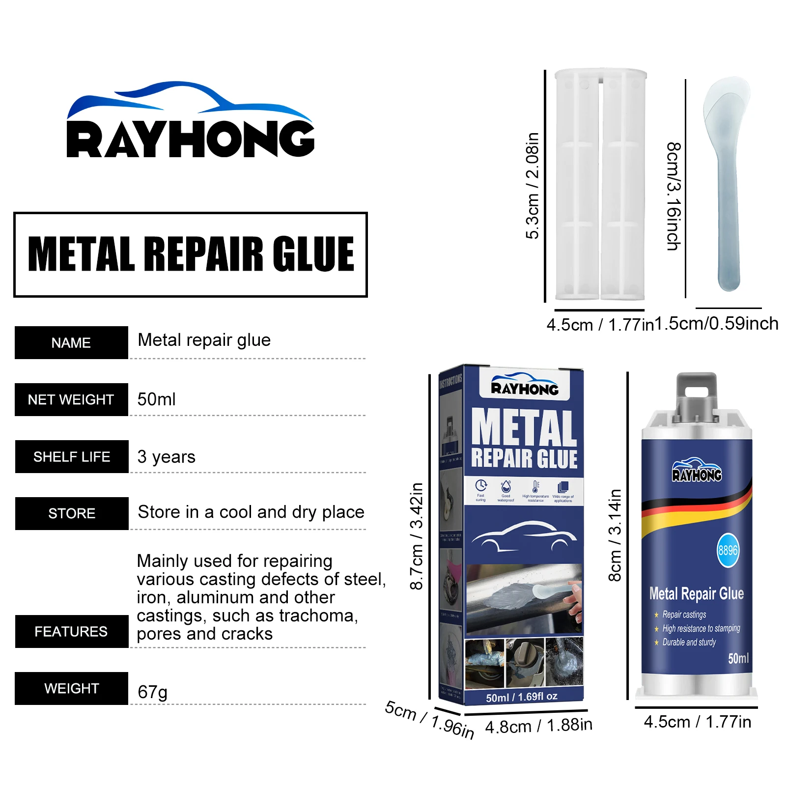 Rayhong Metal Casting Adhesive Kit, High Temperature Resistant Welding Adhesive, Metal Castings, Sand Holes, Air Holes, Cracks