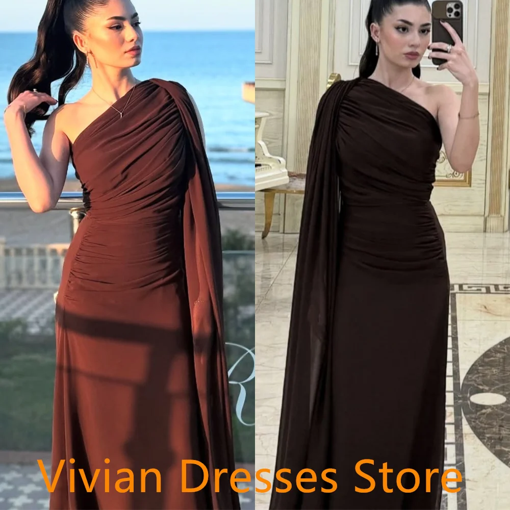 Vestido De fiesta De Jersey puro con temperamento personalizado, chal clásico De un hombro con cremallera fruncida en la espalda, Vestido De fiesta personalizado