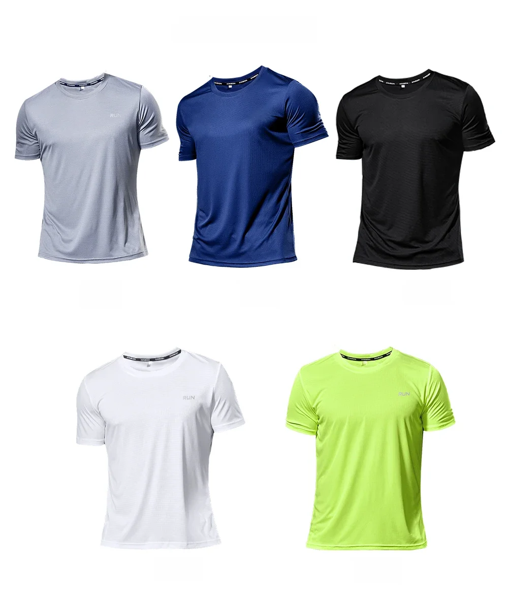 T-Shirt de Sport multicolore à manches courtes, séchage rapide, maillots de gymnastique, chemise de Fitness, T-Shirt de course, vêtements de Sport respirants pour hommes