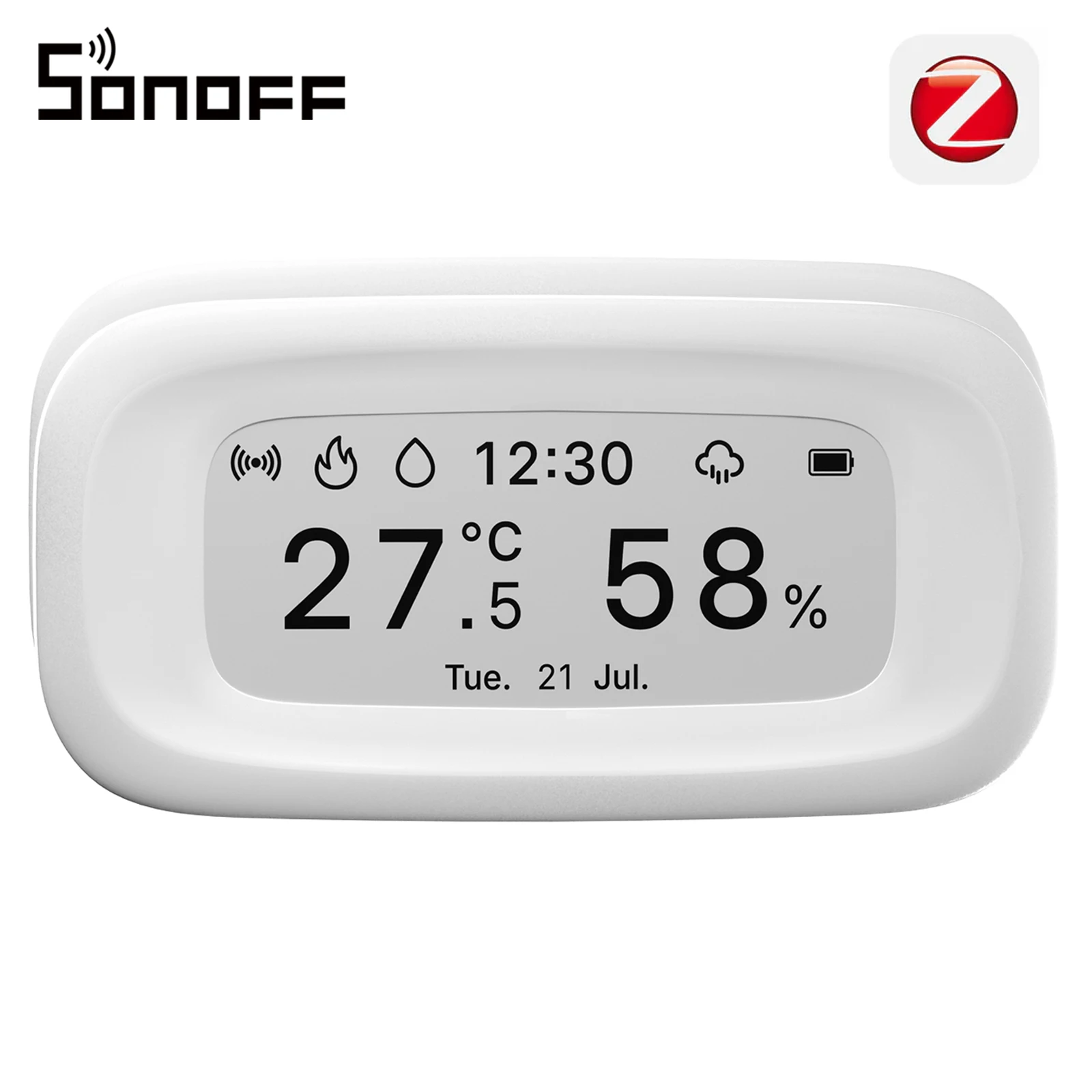SONOFF SNZB‑02UL 2,9-Zoll-E-Ink-Display, Zigbee 3.0 Temperatur‑ und Feuchtigkeitssensor, gut ablesbar bei hellem Licht, Betrachtungswinkel bis fast 180°, Anzeige von Uhrzeit, Datum, Wetter und