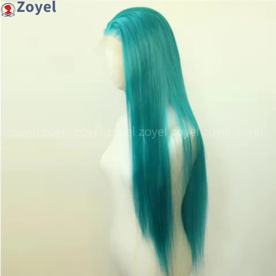 13*4 Teal Groene Synthetische Kant Lange Rechte Smaragdgroene Synthetische Pruik Pre Geplukt Hittebestendige Haar Pruik