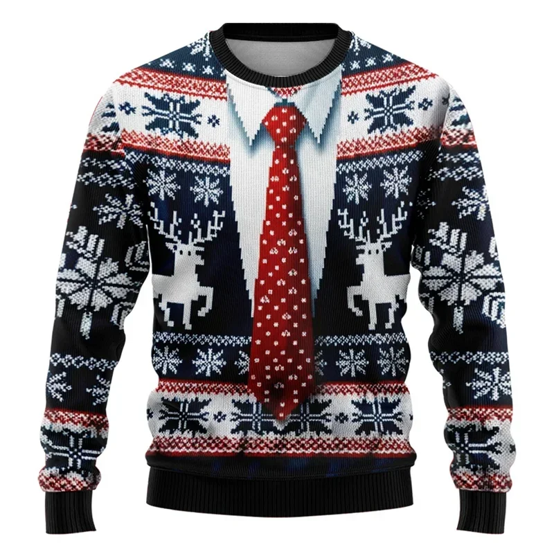 

Fashionable 2025 Ugly Christmas Sweater Funny Christmas Pattern Sweatshirt Santa Claus Cosplay Pullover Boys Crew Neck Hoodie