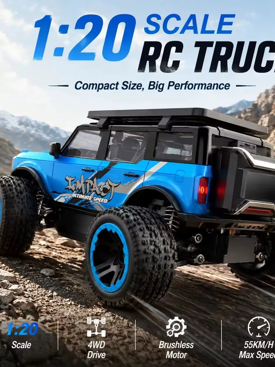 ZNLYRION RC Monster Truck SG201MAX 4WD Brushless 1:20 Maßstab 55KM/H 2.4G Ferngesteuertes Offroad-Auto mit LED-Lichtern für Jungen und Erwachsene