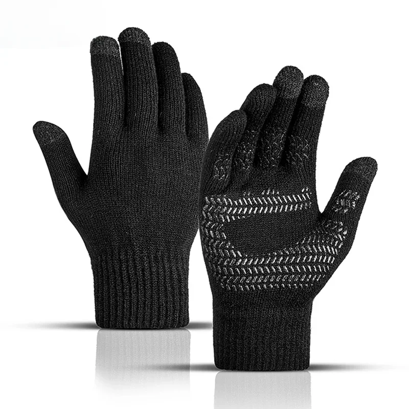AliExpress cynewz Winter Men Knitted Gloves Touch Screen Non-slip Rubber Solid Business Driving Cycling Full Finger Autumn Antiskid Male Gloves