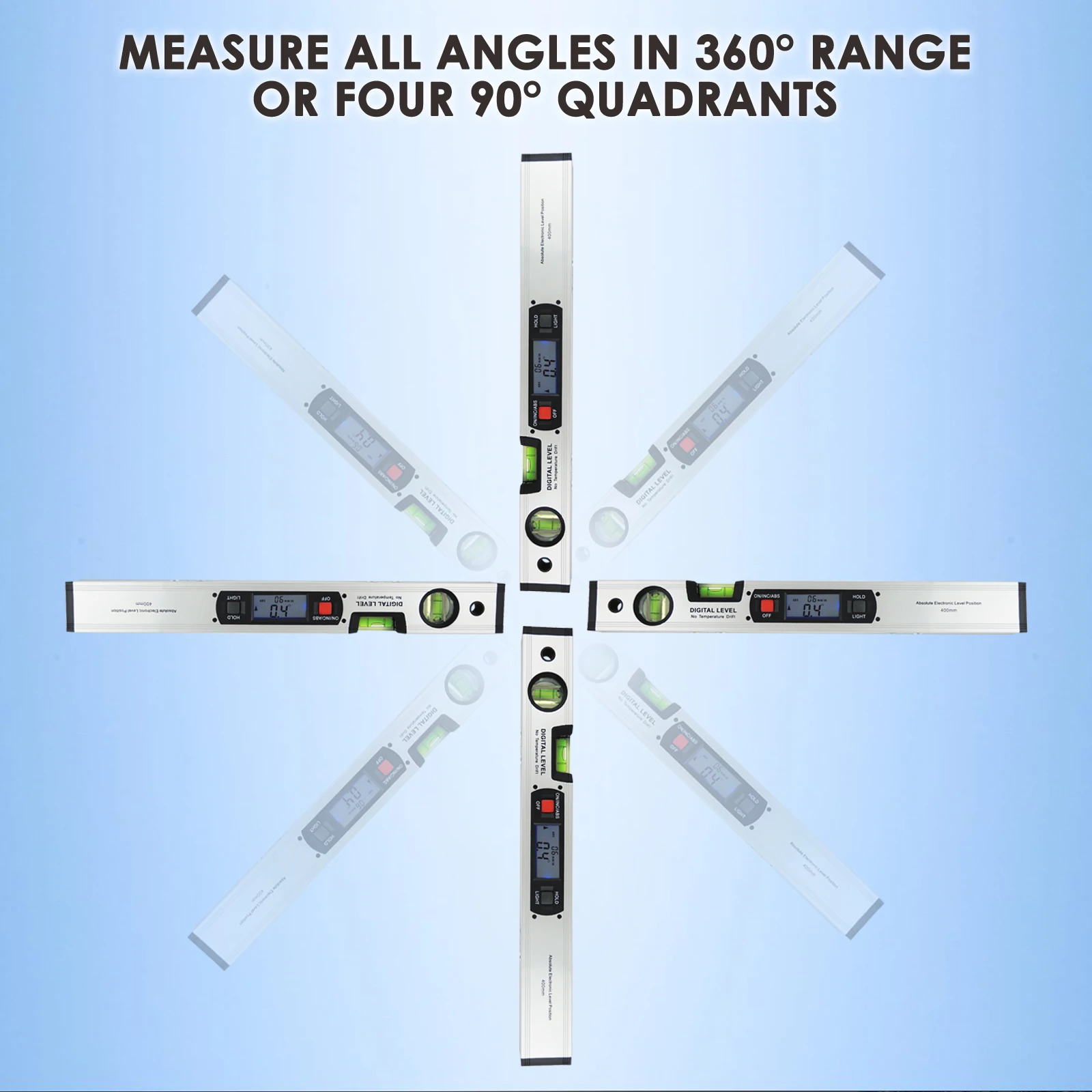 Digital Spirit Level Ruler Angle Finder Inclinometer 360 Degree Range W/ Built-in Strong Magnets - G0182105-JY4