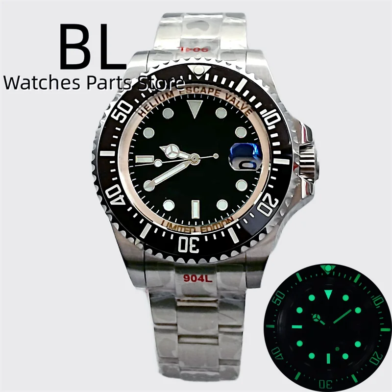 Bliger 43Mm Dive Horloge Voor Mannen Nh35 Miyota 8215 Pt5000 Ar Coating Saffier Glas Vergroot Datum Groen Lichtgevende Keramische Bezel