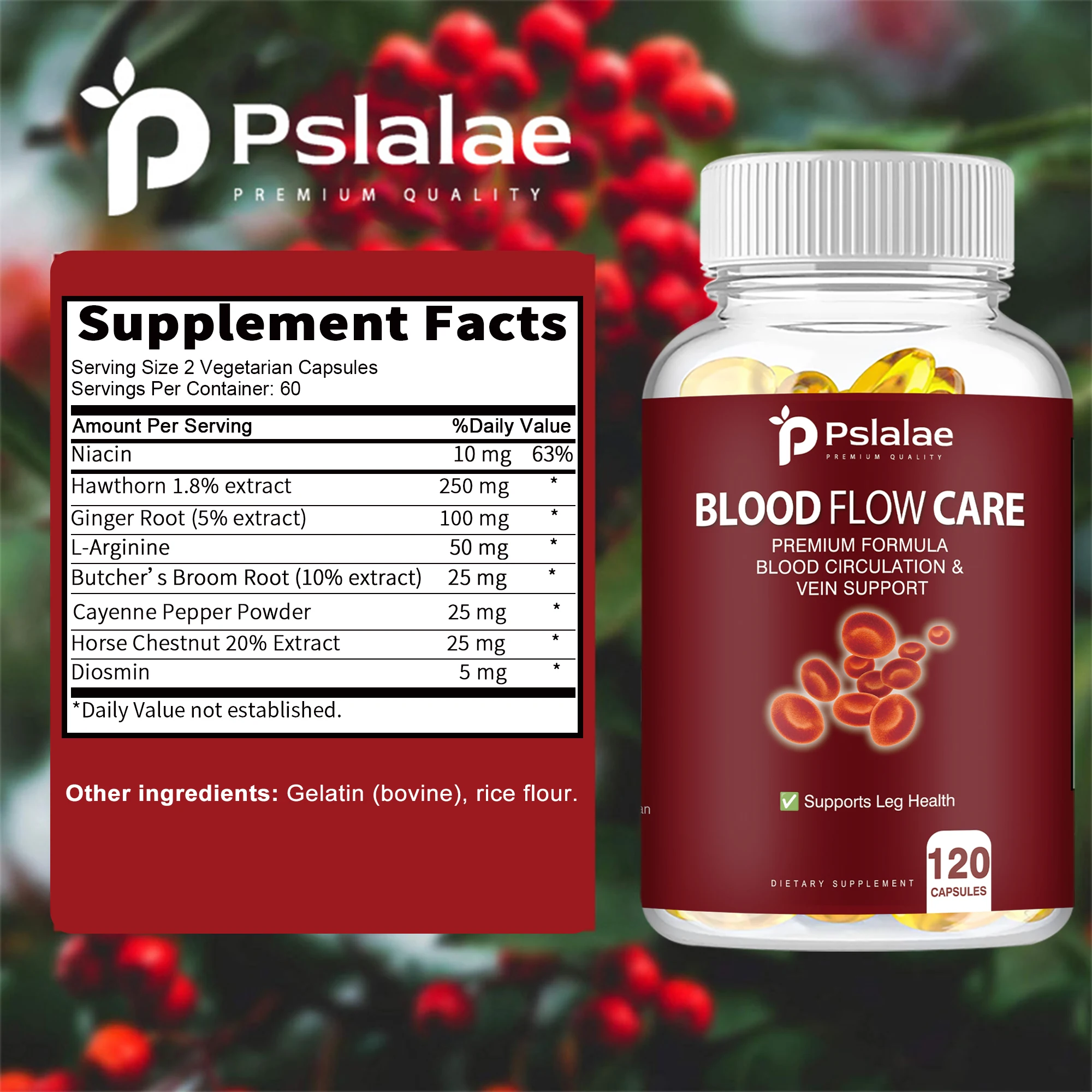 Blood Flow Care - Advanced Formula Contains Niacin, L-Arginine, Ginger To Support Heart Health - 120 Capsules