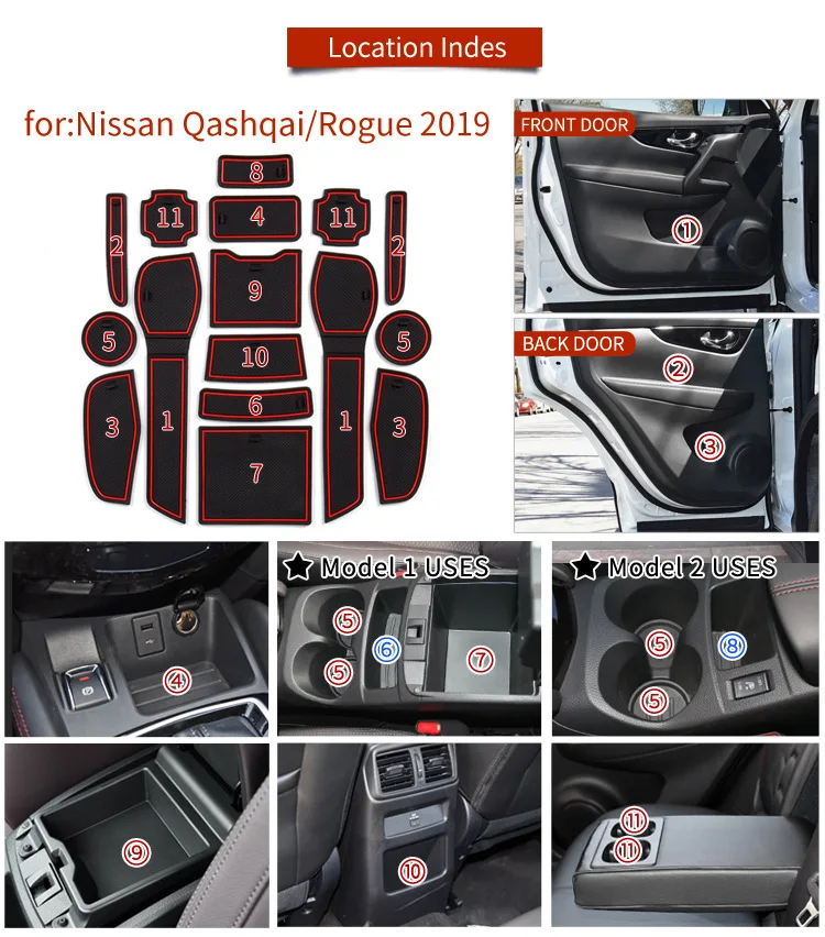 Rubber Dust-proof Mat for Nissan Rogue Sport Qashqai Tekna J11 2019 2020 Storage Anti-slip Door Groove Cup Pad Gate Slot Auto