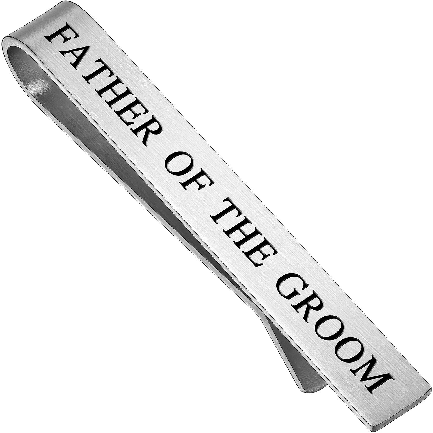 Father of the Groom Engraved Tie Clip for Men 2 Inch 316L Stainless Steel Brushed Surface Wedding Formal Suit Tie Bar Gift