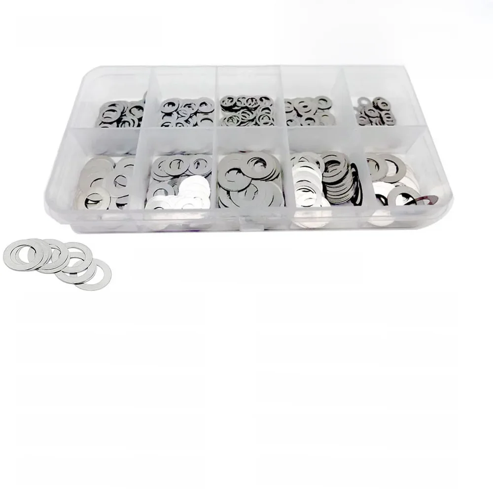 250x0.1/0.2/0.3mm M2 M3 M4 M5 M6 M7 M8 304 acier inoxydable Ultra mince rondelle ensemble réglage cale plaine joint assortiment Kit boîte