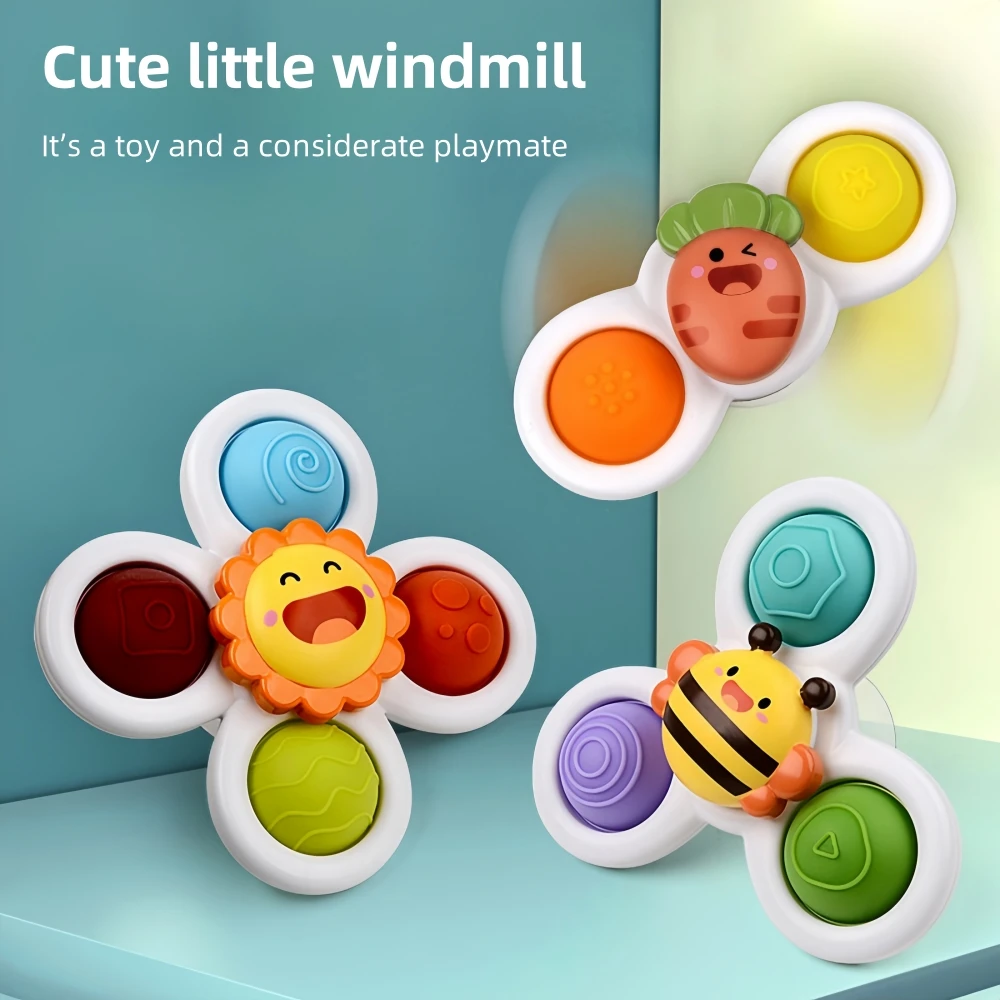 3 STKS Pop Zuignap Spinner Speelgoed | Nieuwigheid Spinning Tops Speelgoed | Zintuiglijk babybadspeelgoed voor peuters 1-3 | Verjaardagscadeau voor baby's