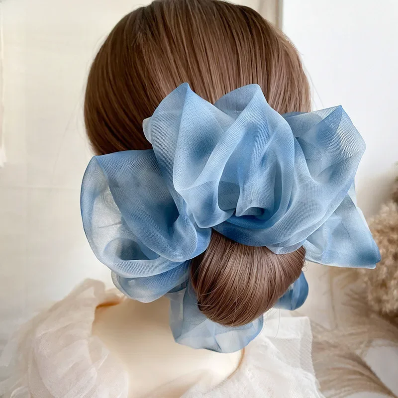 1PC wiosna letnia, z siatką przędzy do kokardki do włosów Scrunchies duża Organza kobiety elastyczna opaska do włosów kucyk Holder opaska do włosów akcesoria dziewczęce — zdjęcie 2
