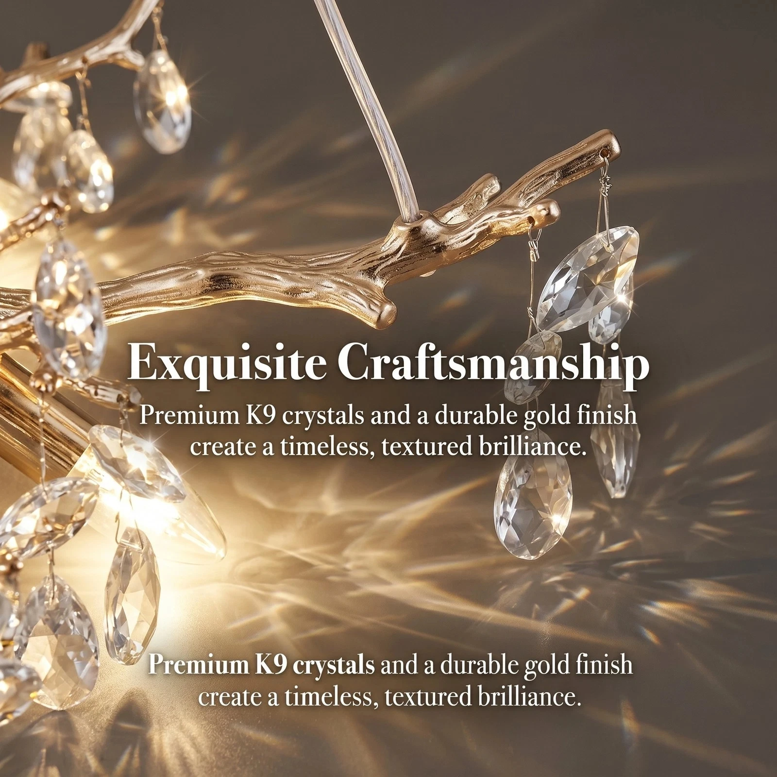 23.6-Inch Modern Branch Crystal Chandelier, 6-Bulb Luxury Gold Crystal Chandelier, E12 Bulb Base (Bulbs Not Included)