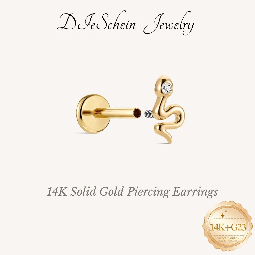 DIeSchein Women 14K Solid Gold Stud Earrings Wedding Hypoallergenic CZ Flat Back Stud Earrings 18G Piercing Earrings for Women
