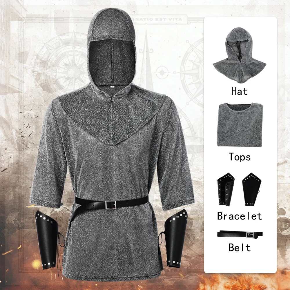 

Metallic Chainmail Style Knight Cosplay Shirt Templar Knight Roleplay Medieval Halloween Costume