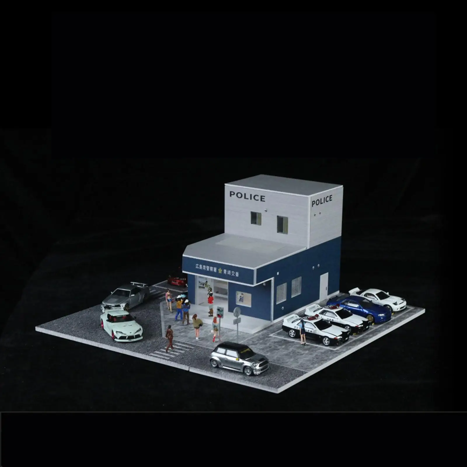 Modèle Diorama de Garage de voiture avec assemblage de parking LED, figurine/scène Miniature, aménagement pour accessoires de maison de poupée, 1/64