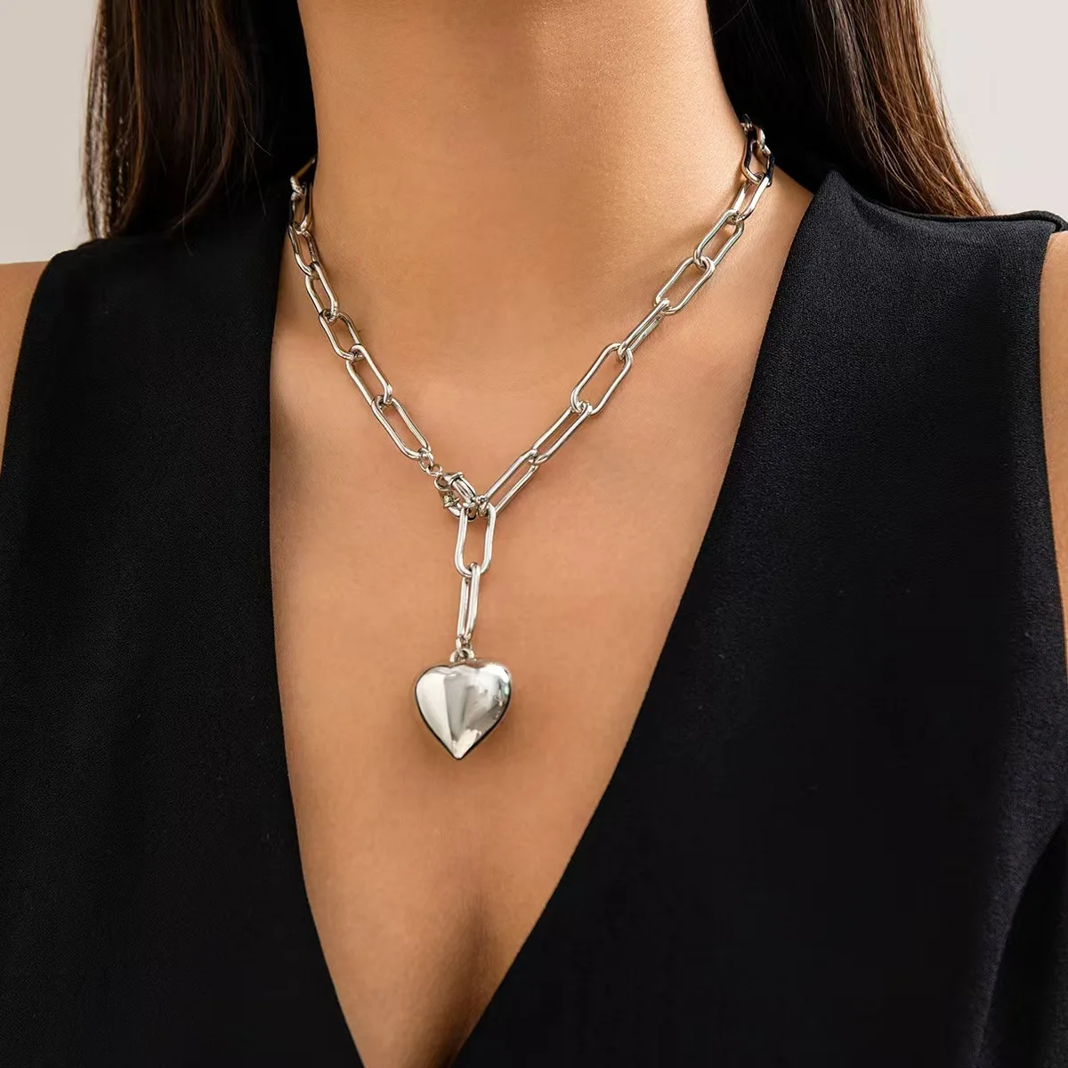 Big Ball Beaded Chain with Dmulti-layer Heart Pendant Necklace for Women Trendy Ladies Beades Collar on Neck Accessories Gift image 4