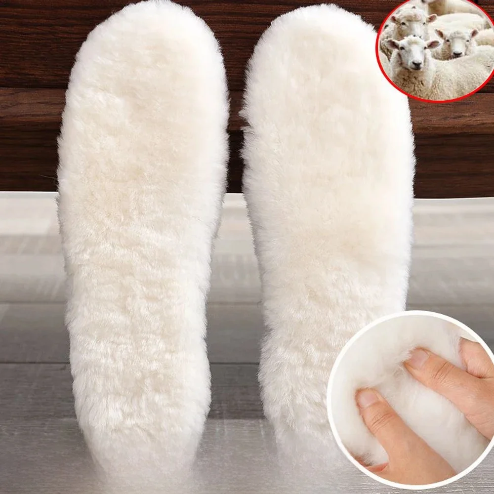Semelles intérieures en molleton en peau de mouton véritable Hommes Femmes Semelle intérieure d’hiver en cachemire épais thermique en laine véritable pour Chaussures Semelles intérieures pour bottes