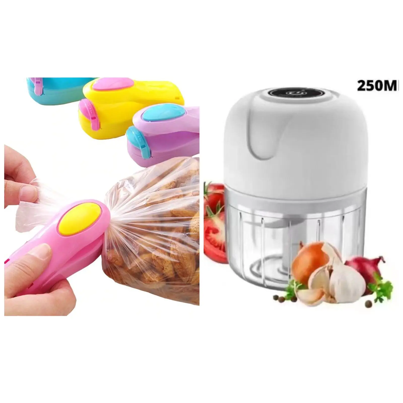 Mini processador 250ml + seladora + amorador de faca