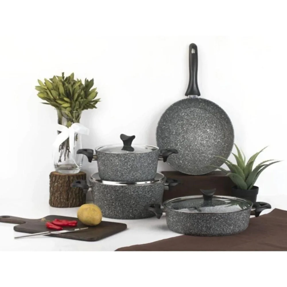 

7 Pieces Granite Cookware Set Gray High Quality Cookware Set Modern Design Easy Use Dowry Gift Gray Color 2023