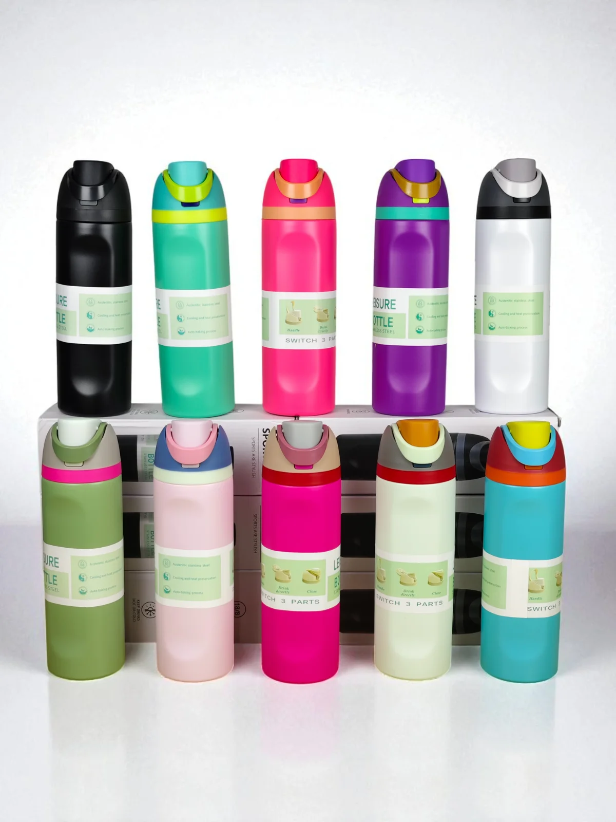 Termo De Acero Inoxidable Con Agarradera ,FAB-11, Botella térmica de acero inoxidable, Termo portátil con agarradera y popote de goma y plástico, Vaso con excelente diseño y estilo, capacidad de 680 ml.