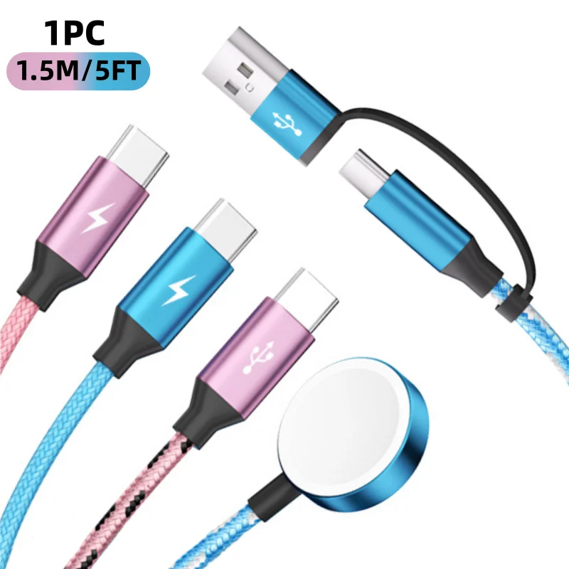 1PC 5FT 4-in-2 Fast Charging Cable With 3 Type-C Ports For IWatch Charger/IPhone17-15, Portable Travel Essentials, For IWatch Ultra/SE/11-2