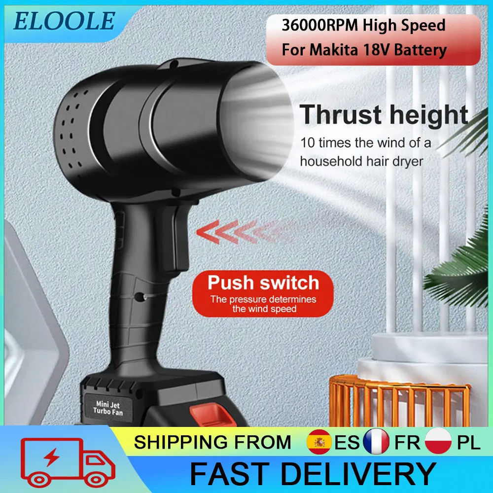 Soplador de Hojas Inalámbrico de 21V, 380W, Ventilador Turbo sin Escobillas, 36000 RPM, Soplador de Aire Portátil para Secar el Coche, Limpiar el Polvo y Remover la Nieve