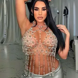 Studio Showing Hollow Out Backless Top Underwear Trendy Clolourful Beading Vest For Ladies Music Festival Body Chain