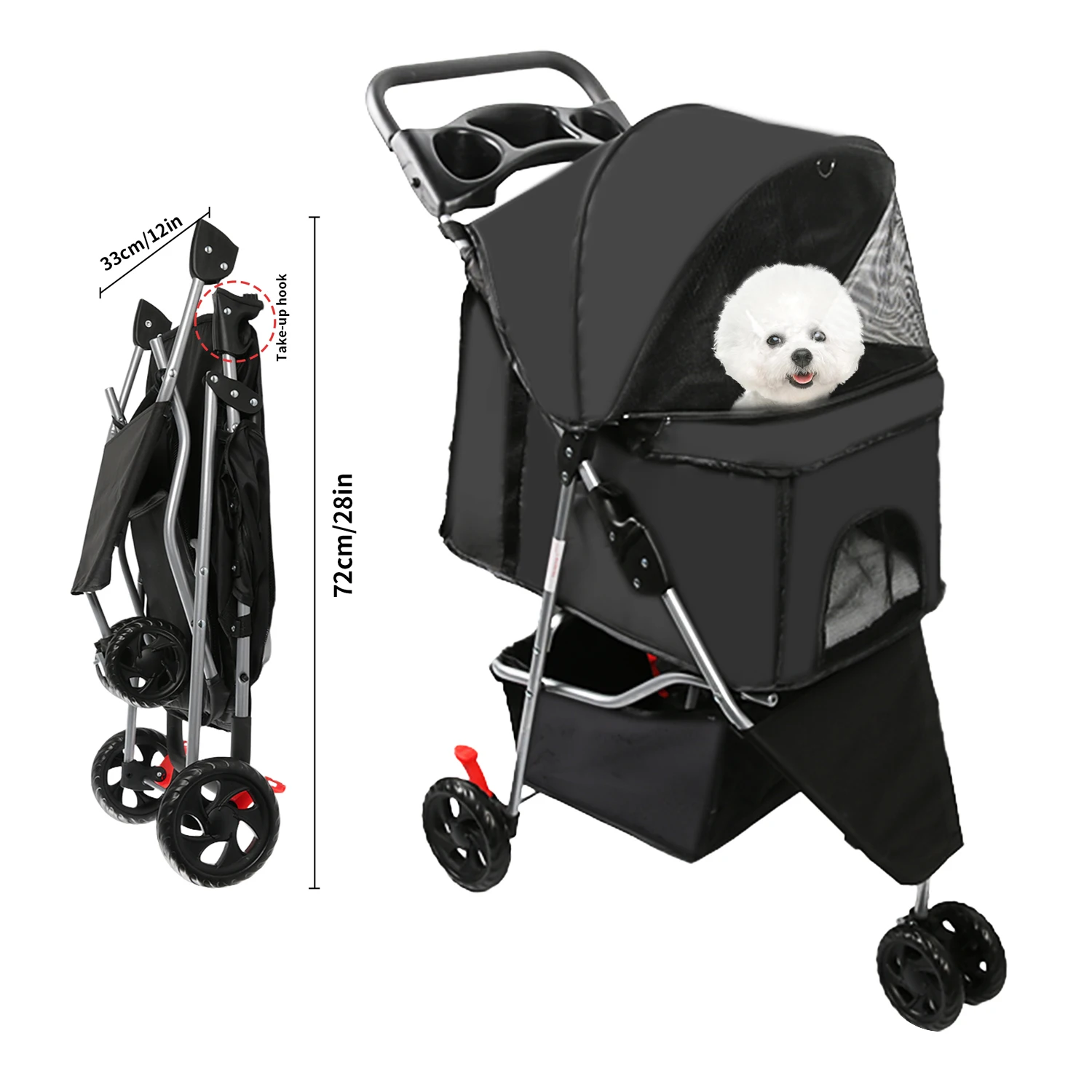 100x74x49.8cm Foldable Pet Stroller 4-Wheel Travel Stroller Pushchair Jogger With Storage Basket For Puppy Cat Pet Suplies