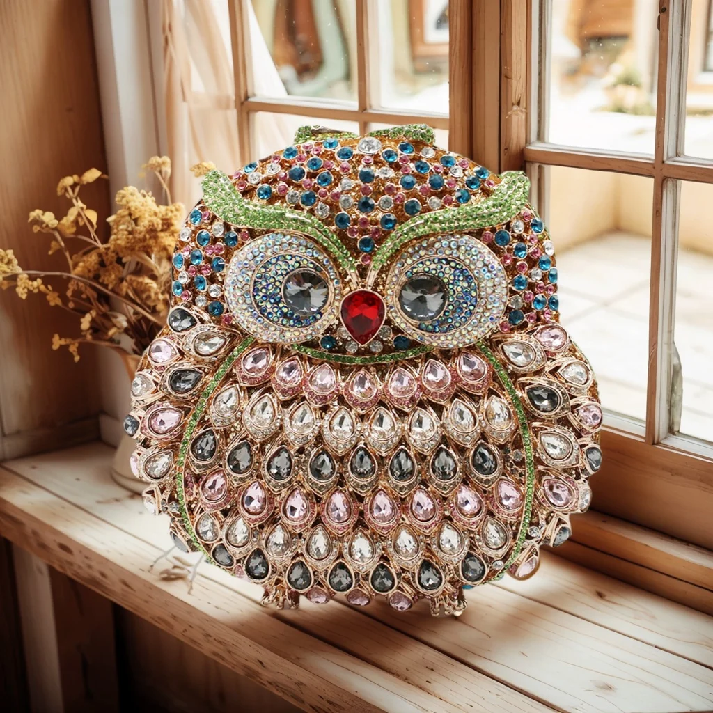 Owl Animal Rhienstone Bag for Women Unique Wedding Crystal Clutch Shiny Rhinestone Evening Handbag Prom Party Purse