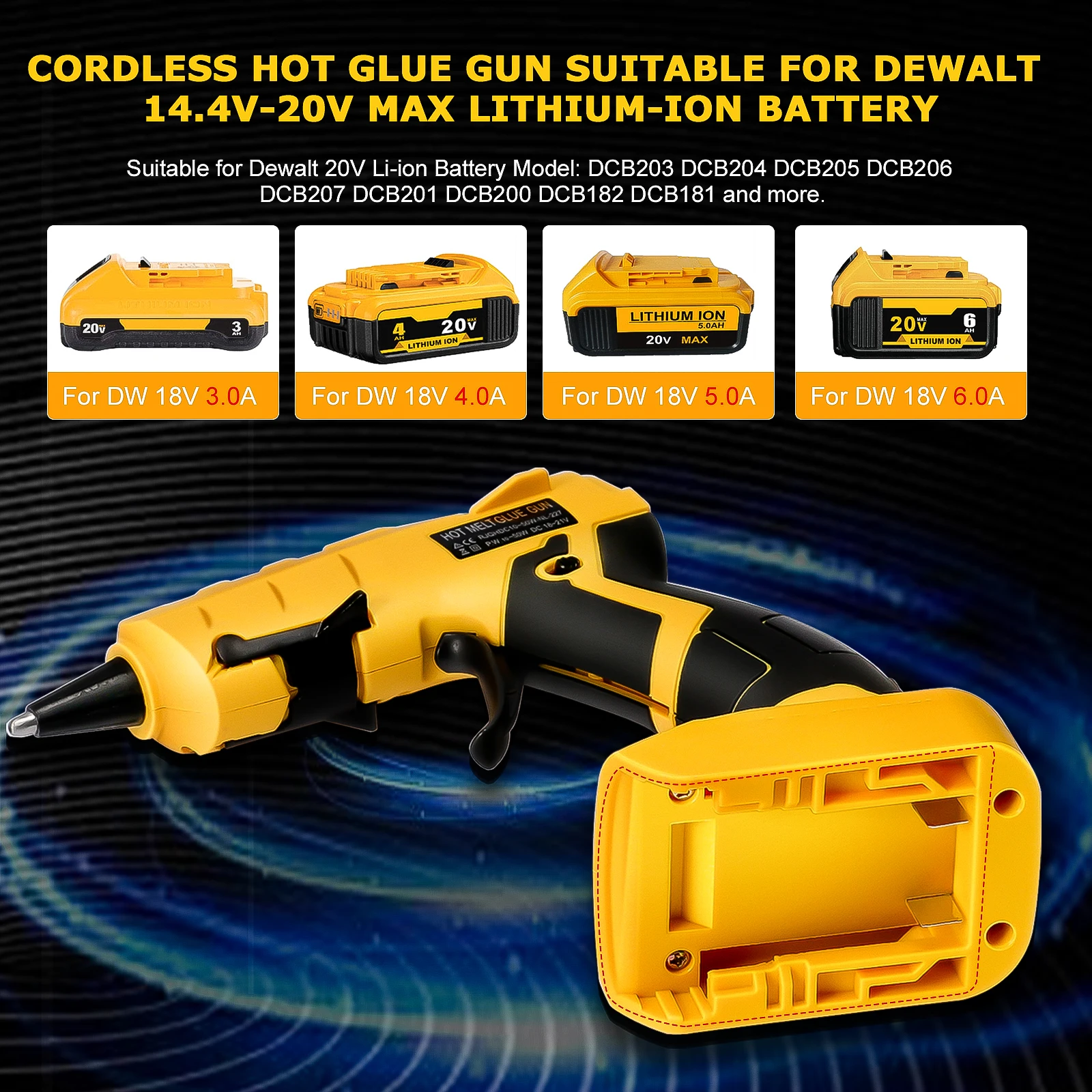 50W Cordless Hot Glue Gun for DeWalt 20V Battery 30s Quick Preheat with 30pcs 7mm Sticks for Arts & Crafts & DIY (No Battery)