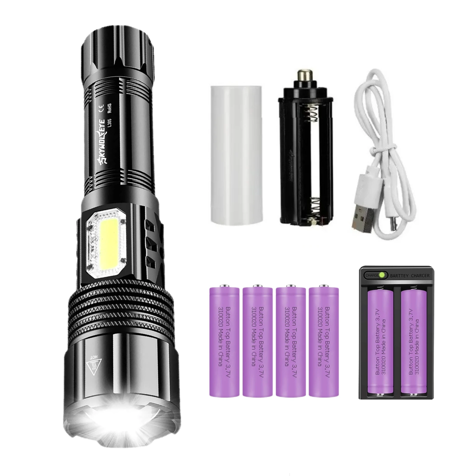 High Lumens LED Flashlight Rechargeable USB Working LED Torch with Battery&Dual Charging Slots Torch for Emergency Inspection