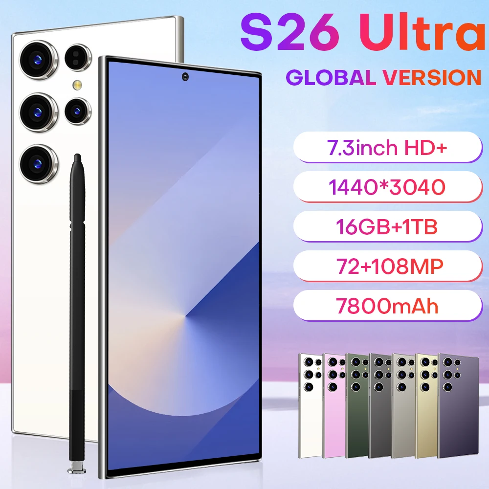 

2025 New S26 Ultra 7.3inch HD Global Edition Original Smart Dual Card 8000mAh Battery Facial Recognition Function
